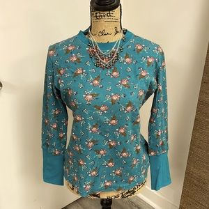 Sundance Catalog Teal Floral Long Sleeve Thermal Top Large